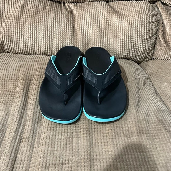 Adidas flip flop thong slide men’s size 9 black /aqua blue. - Picture 9 of 12